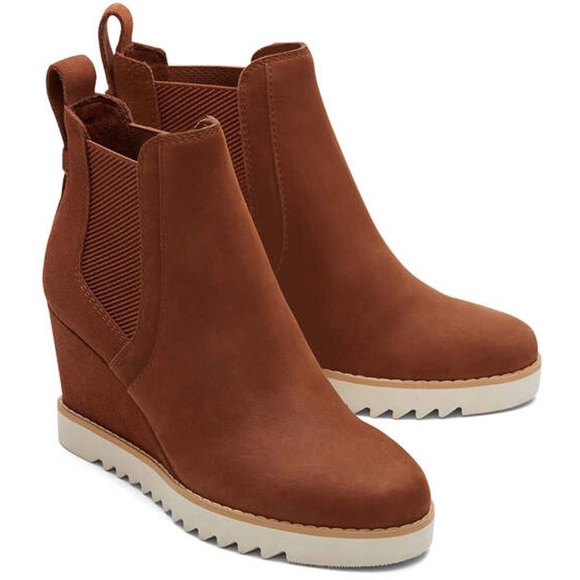 TOMS 10018908 Women's Maddie Nubuck Suede Dark Ember Wedge Pull-On Boots… - Picture 1 of 8
